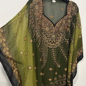 Elegant Green and Gold Kaftan